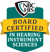 Logo for the National Board of certification in Hearing Instrument Sciences. Clicable link to their website.